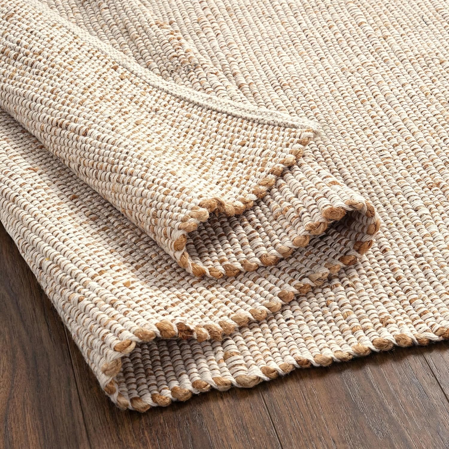 GRUHUM Jute Cotton Area Rug 10'x13' ft Large Hand Woven Natural Farmhouse Rug for Living Room, Bedroom Kitchen - Rustic Vintage Bohemian Eco-Friendly Carpet Home Décor 10x13 ft Natural Boho Rug