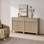 SICOTAS 58" Fluted Buffet Cabinet with Storage, Modern Farmhouse Sideboard with Drawers & 3-Level Adjustable Shelf, Handle-Less Coffee Bar Console Table for Kitchen Living Room Entryway, Light Oak