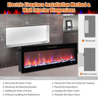 60" Recessed and Wall Mounted Electric Fireplace, Smart WiFi Infrared Electric Fireplace with Remote Control, Adjustable Flame Color, 750/1500W Fireplace Heater and Linear Fireplace, Black