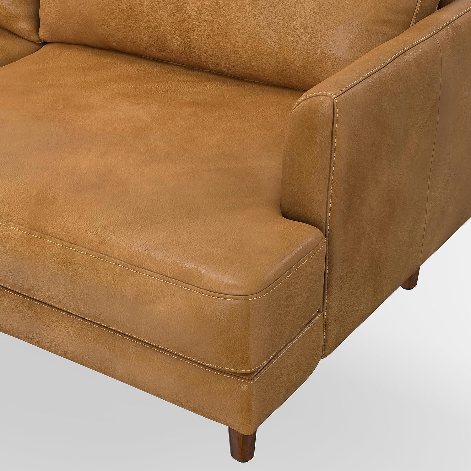 SIMPLIHOME Livingston Sofa - 76 inch Wide Top Grain Genuine Leather Sofa in Sienna, Mid-Century Modern Loveseat for Living Room with Removable Feather-Wrapped Cushions and Solid Wood Frame