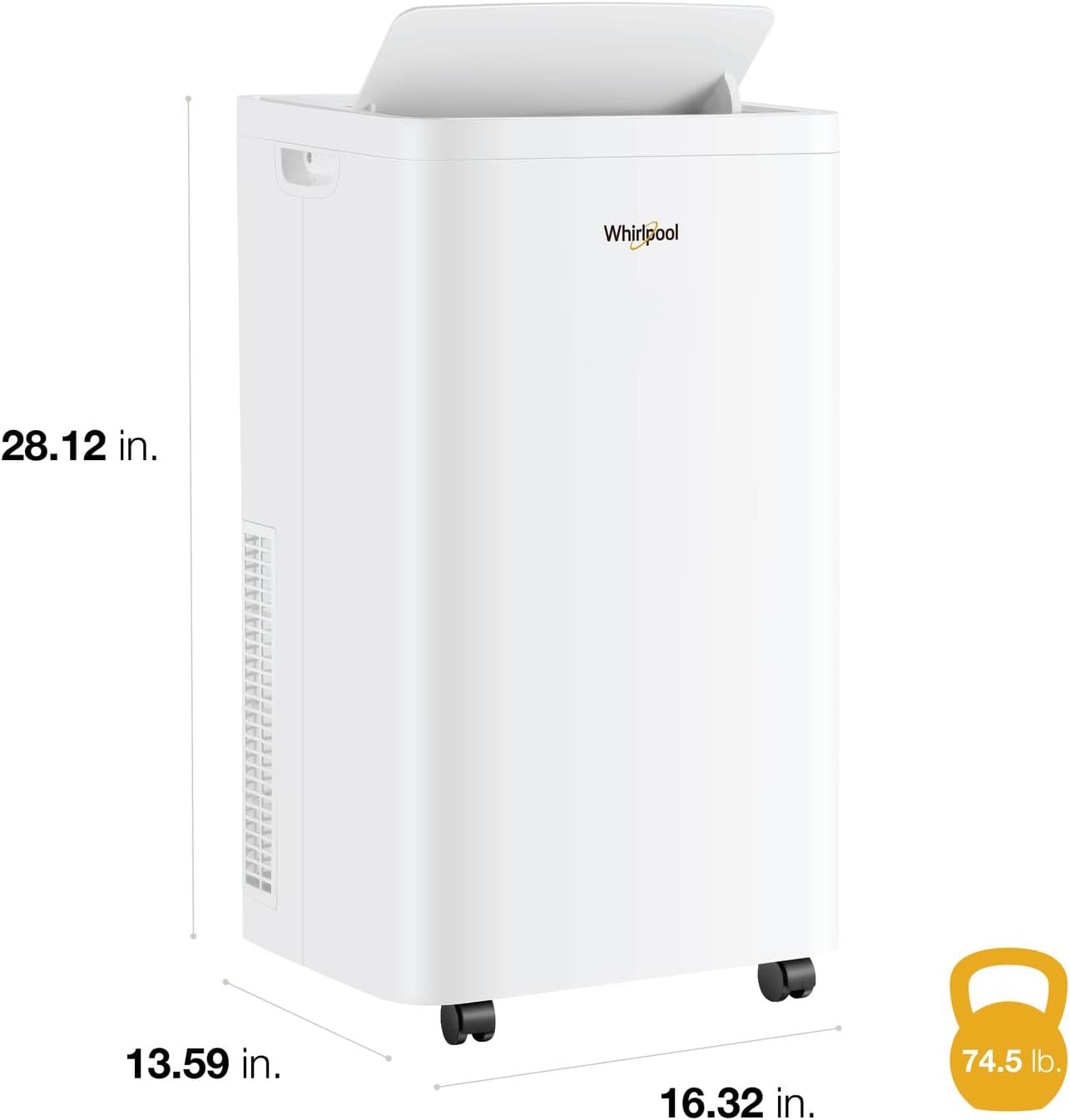 Whirlpool 14,000 BTU Portable Air Conditioner with Dehumidifier for Living Room, Apartment, or Bedroom, 115V, Portable AC for Large Rooms up to 700 Square Feet with Remote, 3 Speeds, and Timer, White