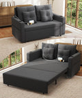 3 in 1 Sofa Bed, 56 Inch Convertible Pull Out Couch, Loveseat Sleeper Sofa with Cup Holders, USB, Sofa Couches for Living Room, Bedroom, Apartment, Dark Grey