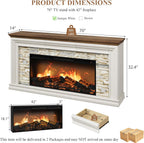 QUW 70" Fireplace TV Stand Up to 80" TVs, 42" Modern Electric Fireplace with Mantel, Farmhouse Entertainment Center with Concealed 3 Drawers for Living Room, Adjustable Brightness & Low Noise, White