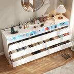Drawer Dresser for Bedroom with Power Outlet, White Dressers with LED Light, Dresser Chest of Drawers for Closet, Wooden Dressers Organizer Cabinet for Living Room, Entryway, Hallway (White 9 Drawers)