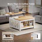 FABATO Lift Top Coffee Table, 31.5" Farmhouse Coffee Tables with Storage, Small Square Cocktail Tables, Wood Central Table for Living Room, Meeting Room, White