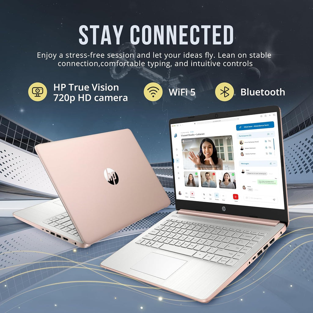 HP Stream 14" HD BrightView Laptop  Intel Celeron N150  16GB RAM  416GB Storage (128GB eMMC + 288GB Docking Station Set)  Intel UHD Graphics  720p Camera  Wi-Fi  1 Year Office 365  Win 11 S  Gold