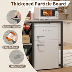 METYERRY Kitchen Bakers Rack with Power Outlet,Mini Fridge Cabinet with Mesh Basket, Mini Fridge and Microwave Table with Storage for Office,Kitchen,Living Room,Coffee Bar,Patio,Greige