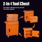 5 Drawers Tool Cart on Wheels with 1 Cabinet, Multifunctional Removable Rolling Tool Box Storage Set, Tool Trolley Organizer Tool Chest for Garage,Repair Shop,Warehouse,Workshop (Orange)