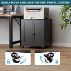 Large Printer Stand with Storage and Lock, 3D Heavy-Duty Printer Cabinet, Printer Table for Home Office with Doors and Adjustable Shelves, for Office Copier and Fax Machine, Black