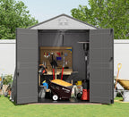 HOMSPARK Outdoor Storage Shed 6x6 Ft  All-Weather Resistant Resin Garden Sheds & Outdoor Storage Clearance with Floor & Windows  Double-Layer Plastic Tool Sheds for Patio  Garden & Lawn (Grey)
