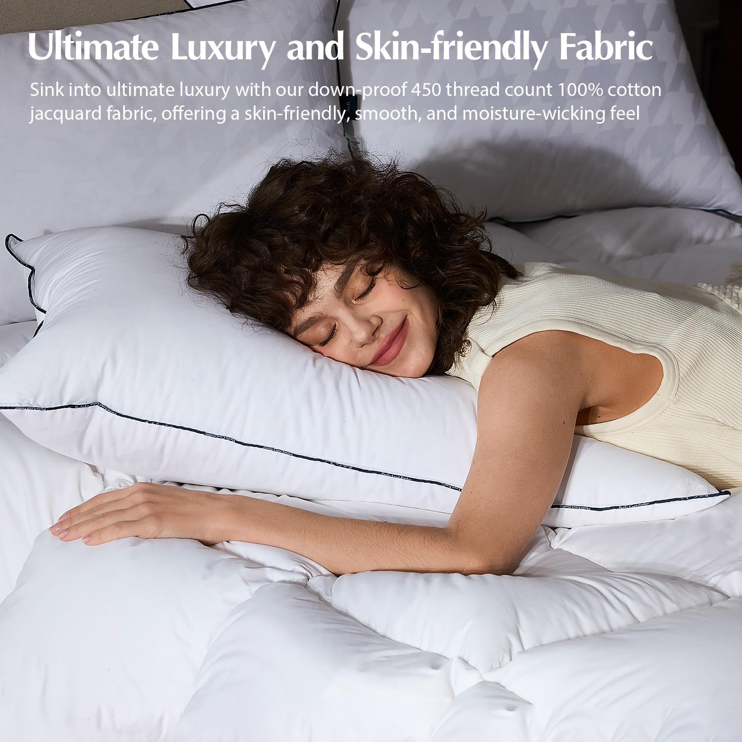 Pacific Coast Down Pillow, Extra Support for Side Sleepers, Firm Supportive, White Goose Down Bed Pillow, 650 Fill Power, 450 Thread Count 100% Jacquard Cotton Shell, Luxury, Queen Size, 1 Pack