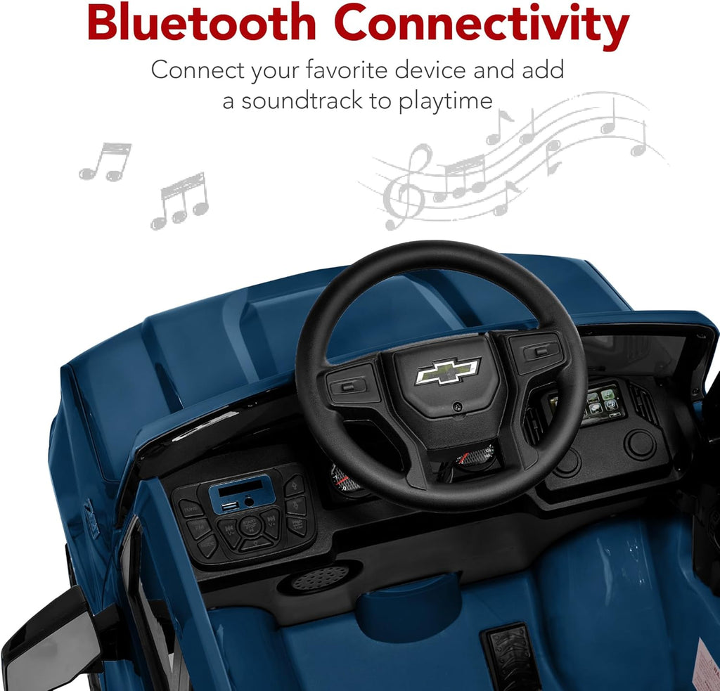 Best Choice Products 12V Licensed Chevrolet Silverado Ride On Truck, Electric Car Toy w/Parent Remote Control, Truck Bed Storage, Bluetooth Speaker, LED Lights, 2.5 MPH Max Speed - Blue