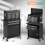 8-Drawer Rolling Tool Chest with Wheels, 2-in-1 Detachable Tool Box with Drawers and Large Cabinet, Rolling Tool Chest Storage Cabinet with Lockable for Warehouse, Garage, Workshop (Black)