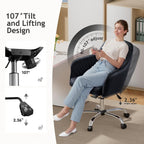 Warmiehomy Office Chair, Velvet Desk Chair for Home Office, Cozy Vanity Chair, Girl Cute Makeup Chair with Arm Rest for Bedroom Dressing Room (Classic Black)