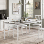 78" Modern Dining Table with Heavy-Duty Metal Legs, Farmhouse Kitchen Table for 6-8 Family, Gray Wood Top with Spindle Design for Dining Room, Home Office, Apartment