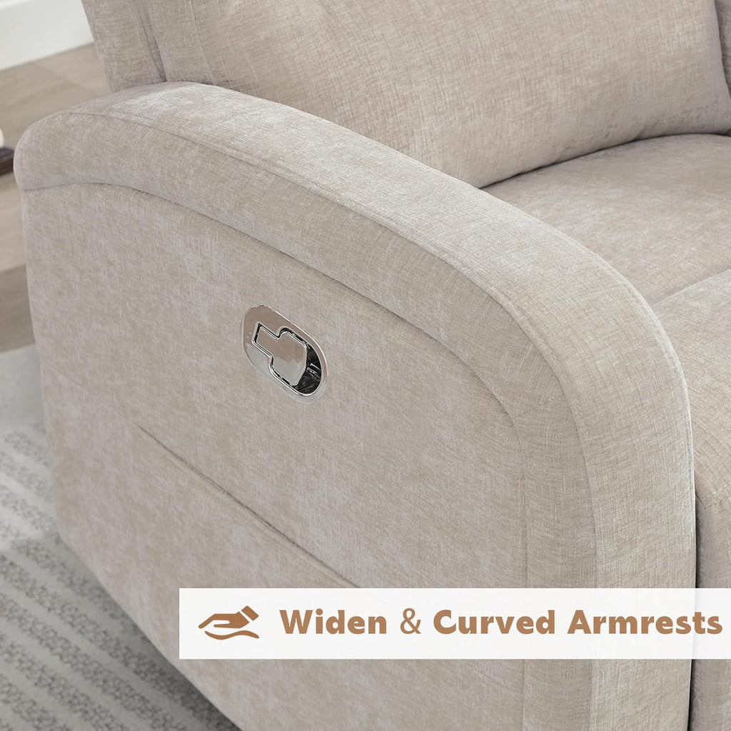 Swivel Rocker Recliner Glider Rocking Chair Nursery, Manual Swivel Recliner Chairs for Living Room, Camel Nursery Rocking Chairs Recliner, Chenille Fabric