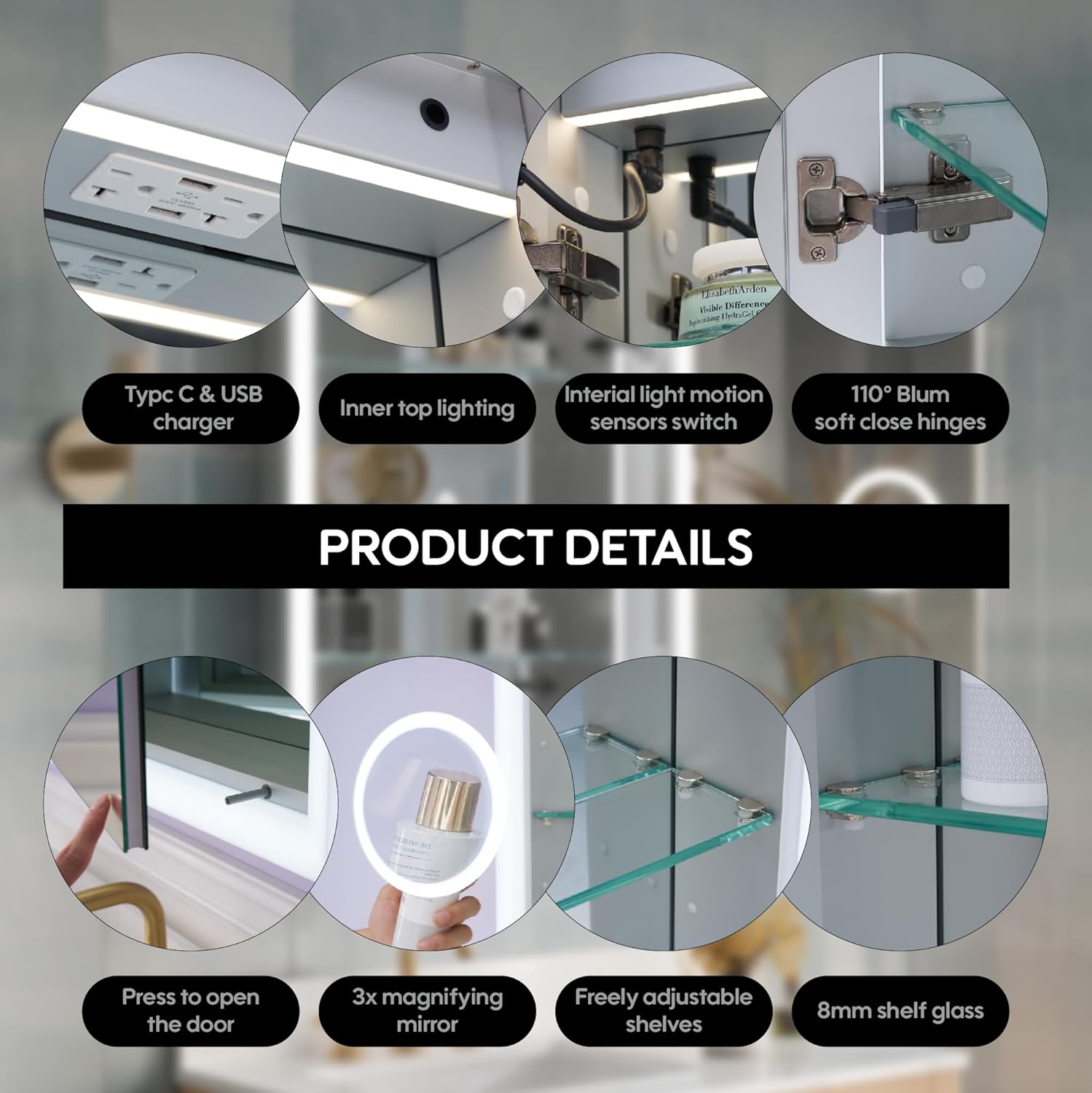 WELLFOR 24 x 32 Inch LED Medicine Cabinet with Lights, 3X Magnification Makeup Mirror, Bathroom Vanity Mirror Cabinet with Storage, Anti Fog, Surface or Recess Mount, Right Opening Door