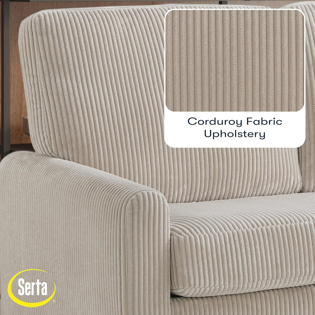 Serta® Darnold 53.5" Pull-Out Sleeper Loveseat, Twin Size, Dreamcoil® Comfort, Memory Foam Pull-Out Mattress, USB-C and USB-A Power Ports, Soft Corduroy Fabric, Beige