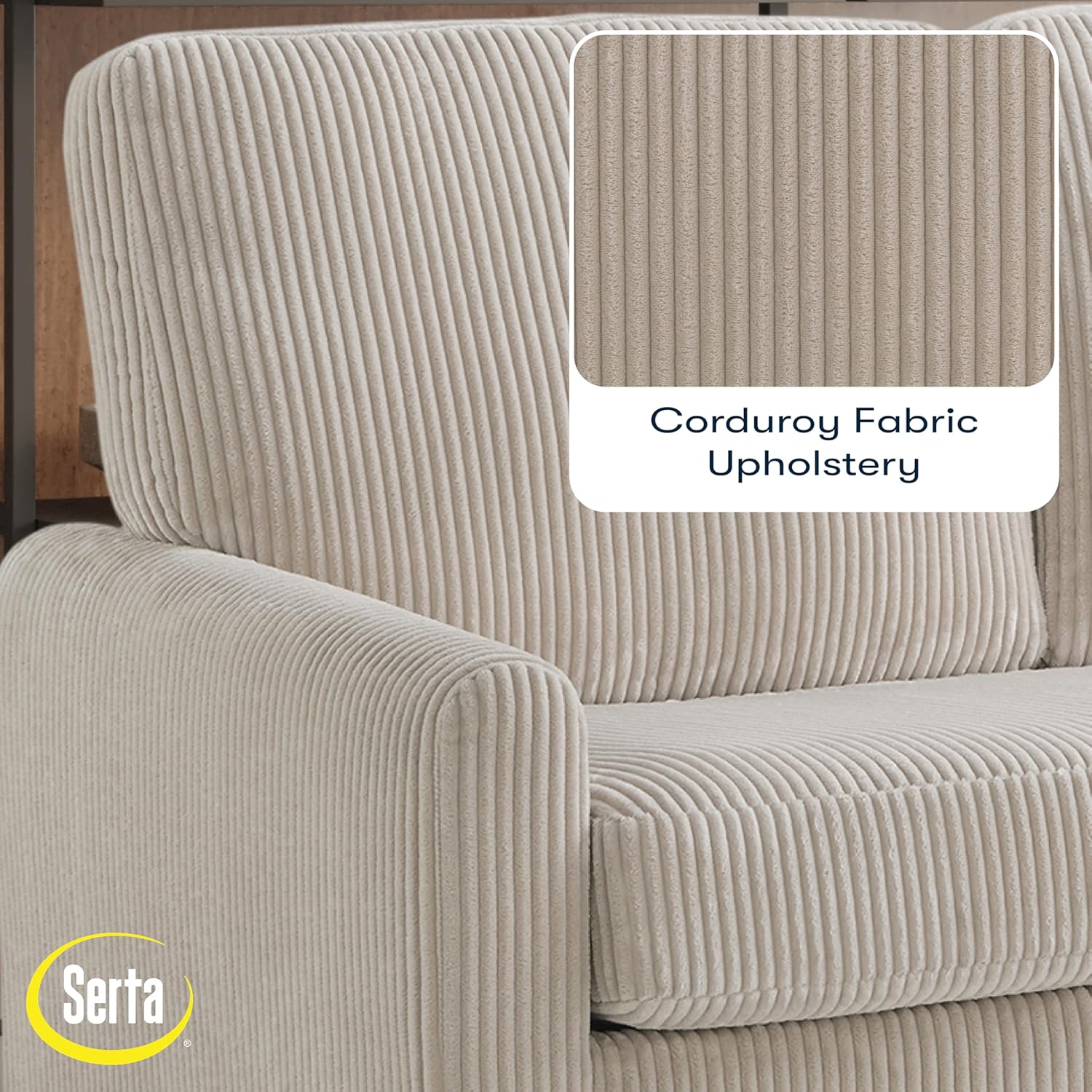 Serta® Darnold 53.5" Pull-Out Sleeper Loveseat, Twin Size, Dreamcoil® Comfort, Memory Foam Pull-Out Mattress, USB-C and USB-A Power Ports, Soft Corduroy Fabric, Beige