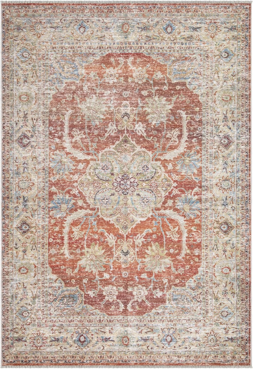 Bloom Rugs Caria Washable Non-Slip 9x12 Rug - Orange/Olive Beige Traditional Area Rug for Living Room, Bedroom, Dining Room, and Kitchen - Exact Size: 9' x 12'