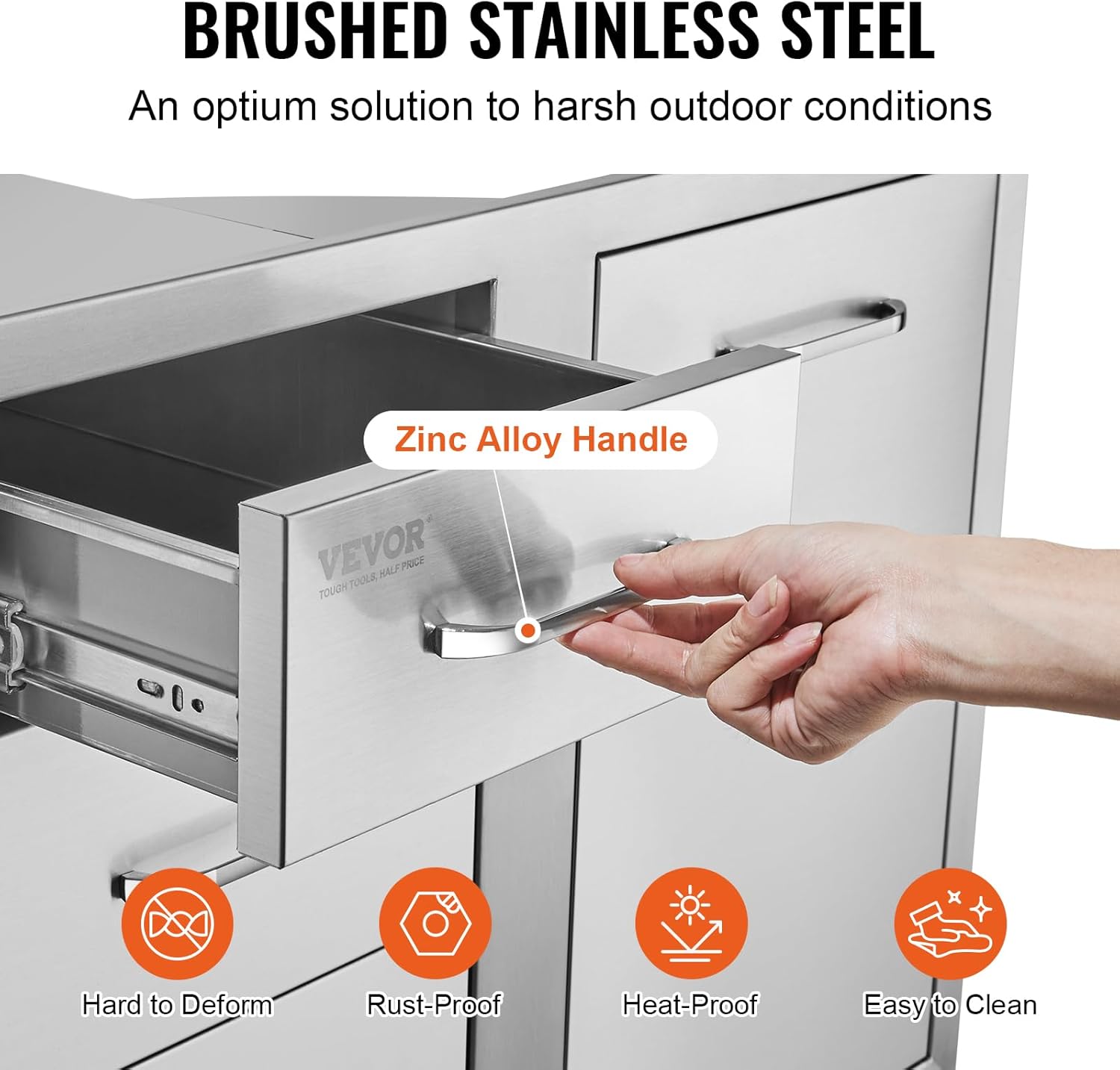 VEVOR Stainless Steel Cabinet  Outdoor Kitchen Door Drawer Combo 29.5" W x 22.6" H x 21.7" D  Access Door/Triple Drawers  Propane Drawer  Adjustable Garbage Ring  BBQ Island Patio Grill Station