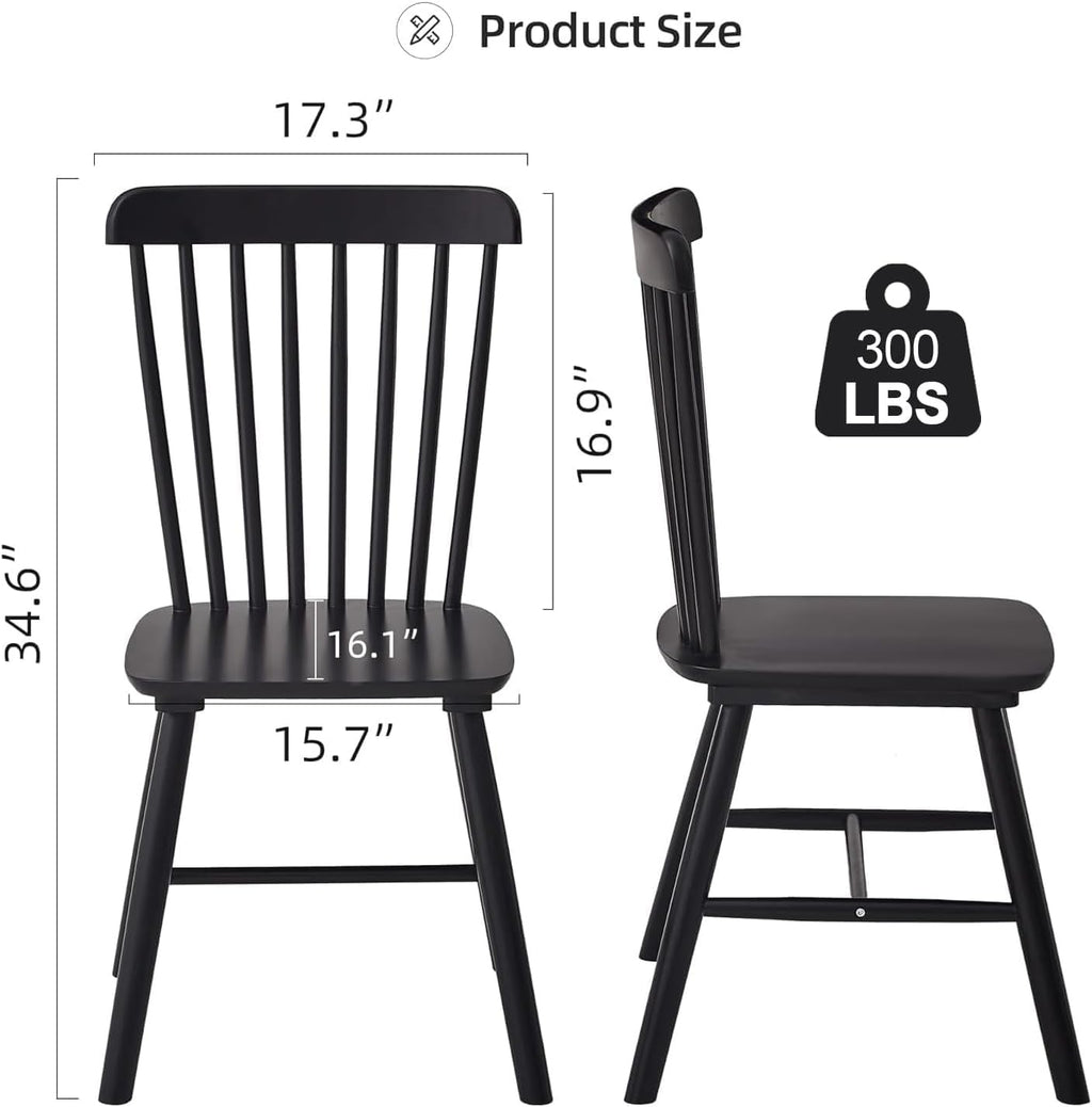 Black Windsor Dining Chairs Set of 4 Wooden Dining Chairs Spindle Back Dining Room Chairs, Modern Farmhouse Solid Wood Kitchen Chairs for Living Room, Restaurant, Cafe