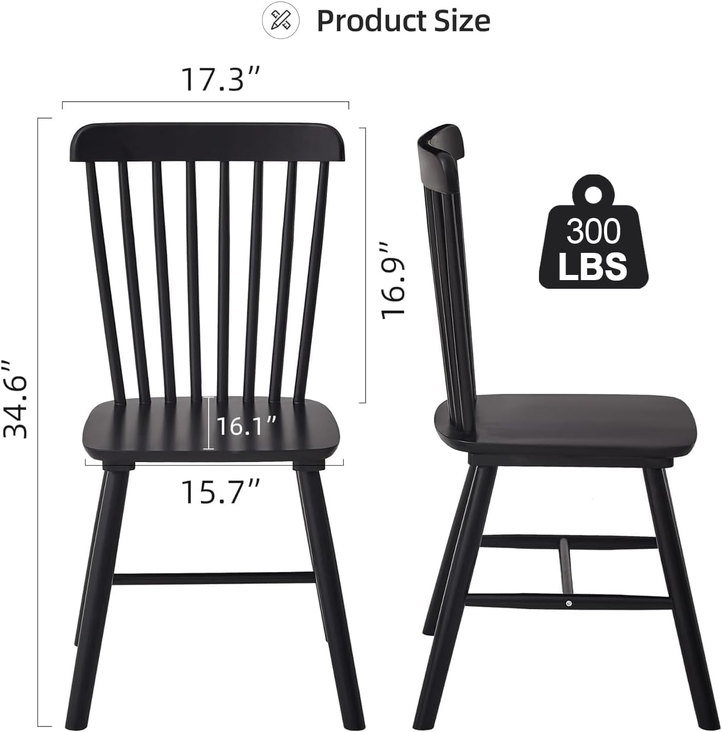 Black Windsor Dining Chairs Set of 4 Wooden Dining Chairs Spindle Back Dining Room Chairs, Modern Farmhouse Solid Wood Kitchen Chairs for Living Room, Restaurant, Cafe