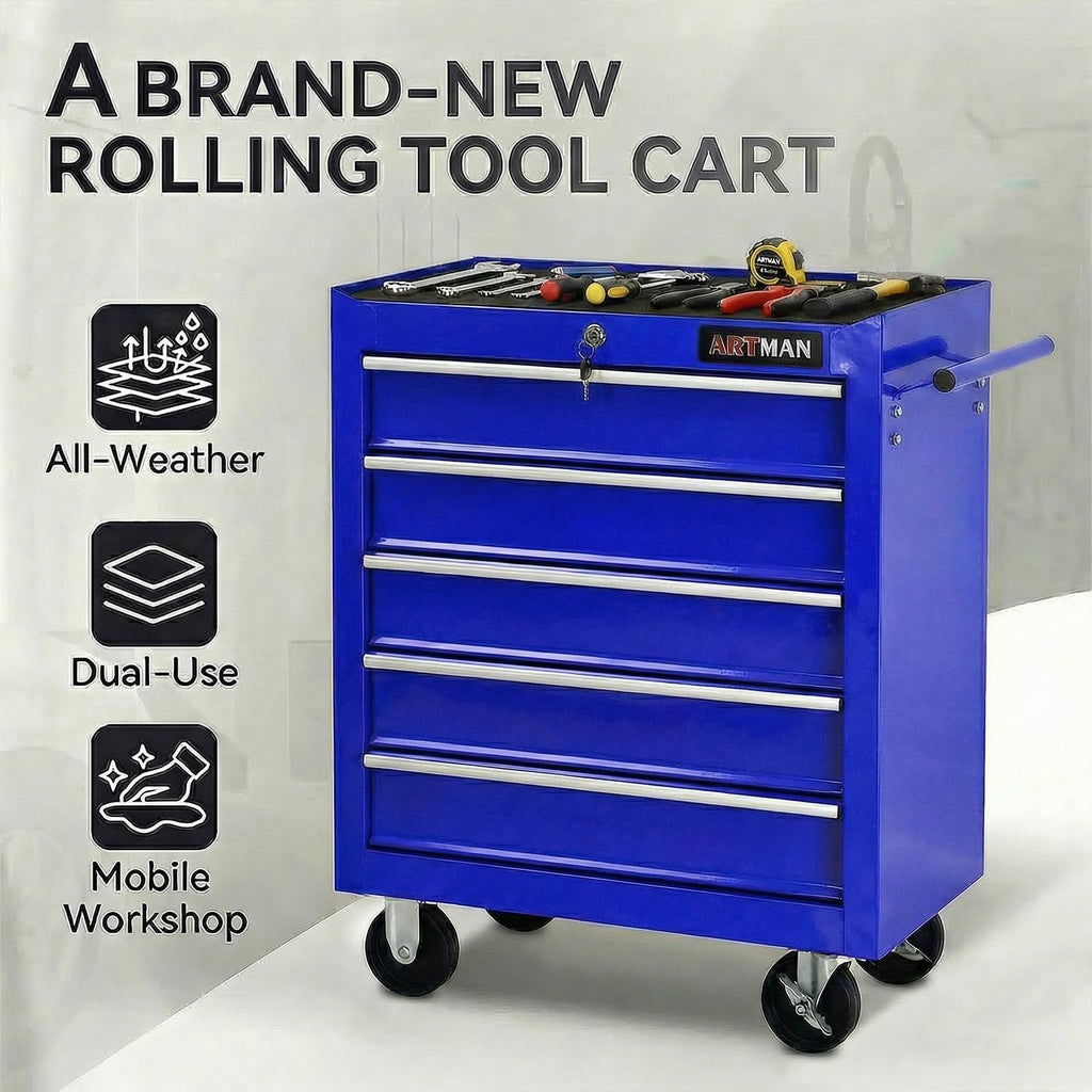 5 Drawers Tool Cart on Wheels,Rolling Tool Chest Tool Storage,Drawers Rolling Tool Trolley Organizer Tool Case for Garage, Warehouse, Workshop, Repair Shop (5 Drawers-Blue)