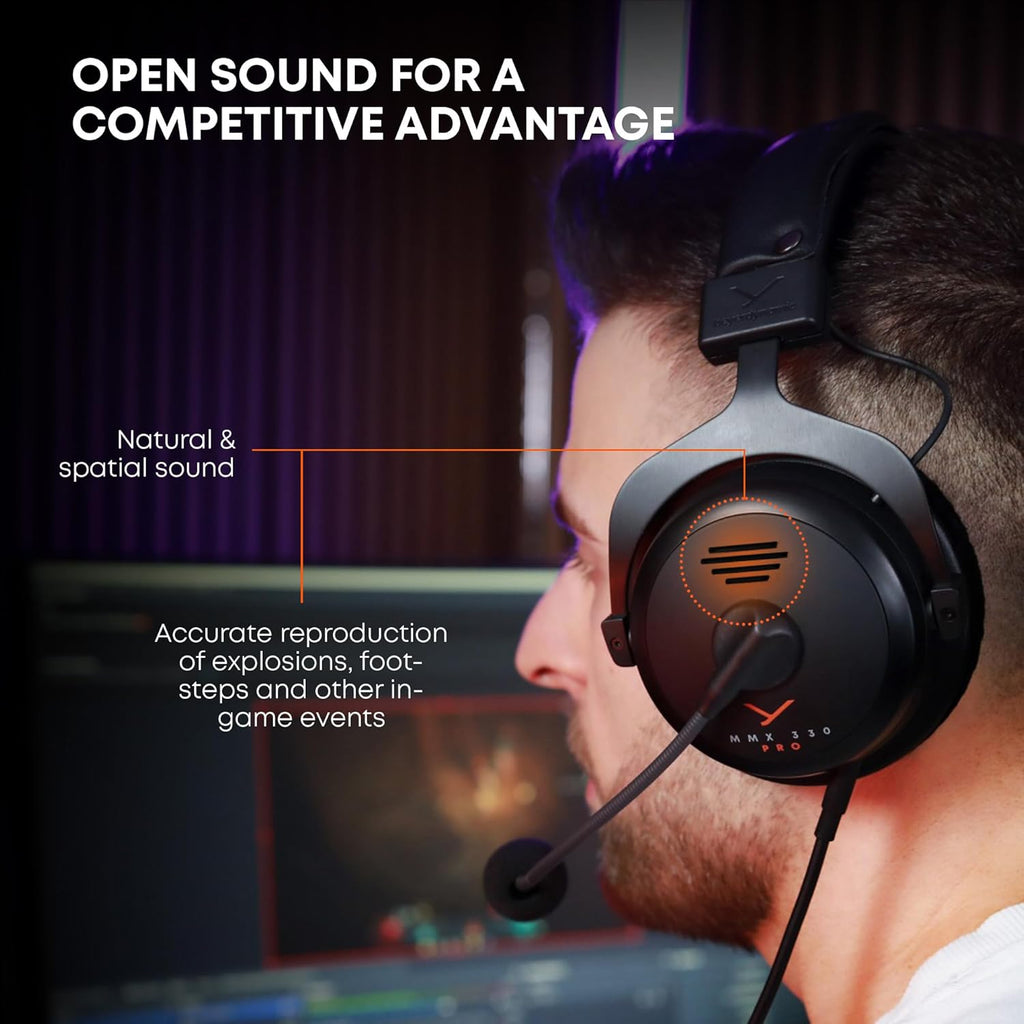 beyerdynamic MMX 330 Pro Open-Back Gaming Headset with Stellar.45 Driver and Condenser Microphone  Wired Gaming Headphone Suitable for PC  Gaming Console  PS  Switch. Handmade in Germany