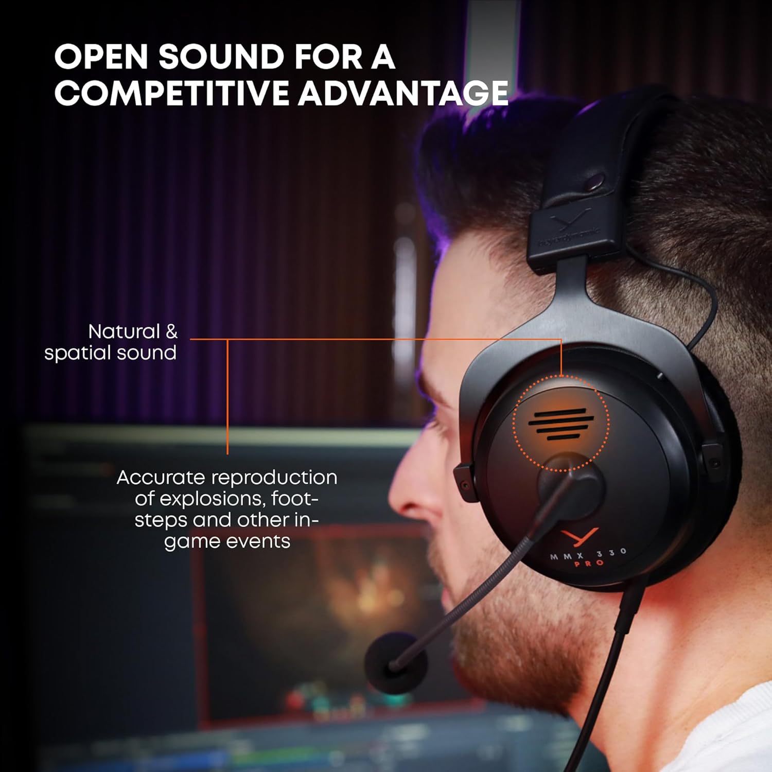 beyerdynamic MMX 330 Pro Open-Back Gaming Headset with Stellar.45 Driver and Condenser Microphone  Wired Gaming Headphone Suitable for PC  Gaming Console  PS  Switch. Handmade in Germany