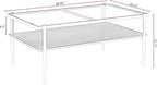 Casaphoria Rectangle Coffee Table with Gray Tempered Glass Top, Modern 2-Tier Center Cocktail Table with White Metal Legs and Wood MDF Storage Shelf for Living Room Apartment, 38 Inch, 220 LBS