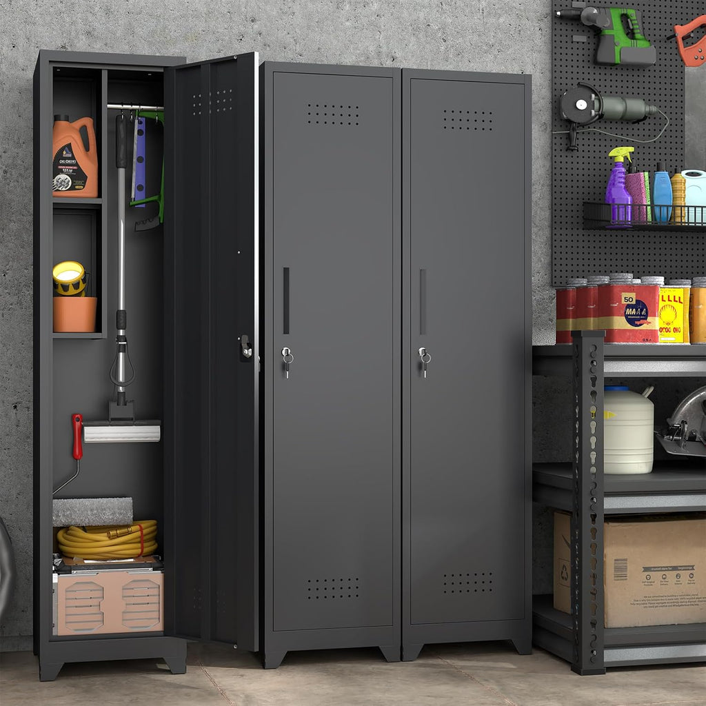 Metal Garage Storage Cabinet,Broom Closet Storage Cabinet,Utility Closet Cabinet for Garage,Office,Gym,Black
