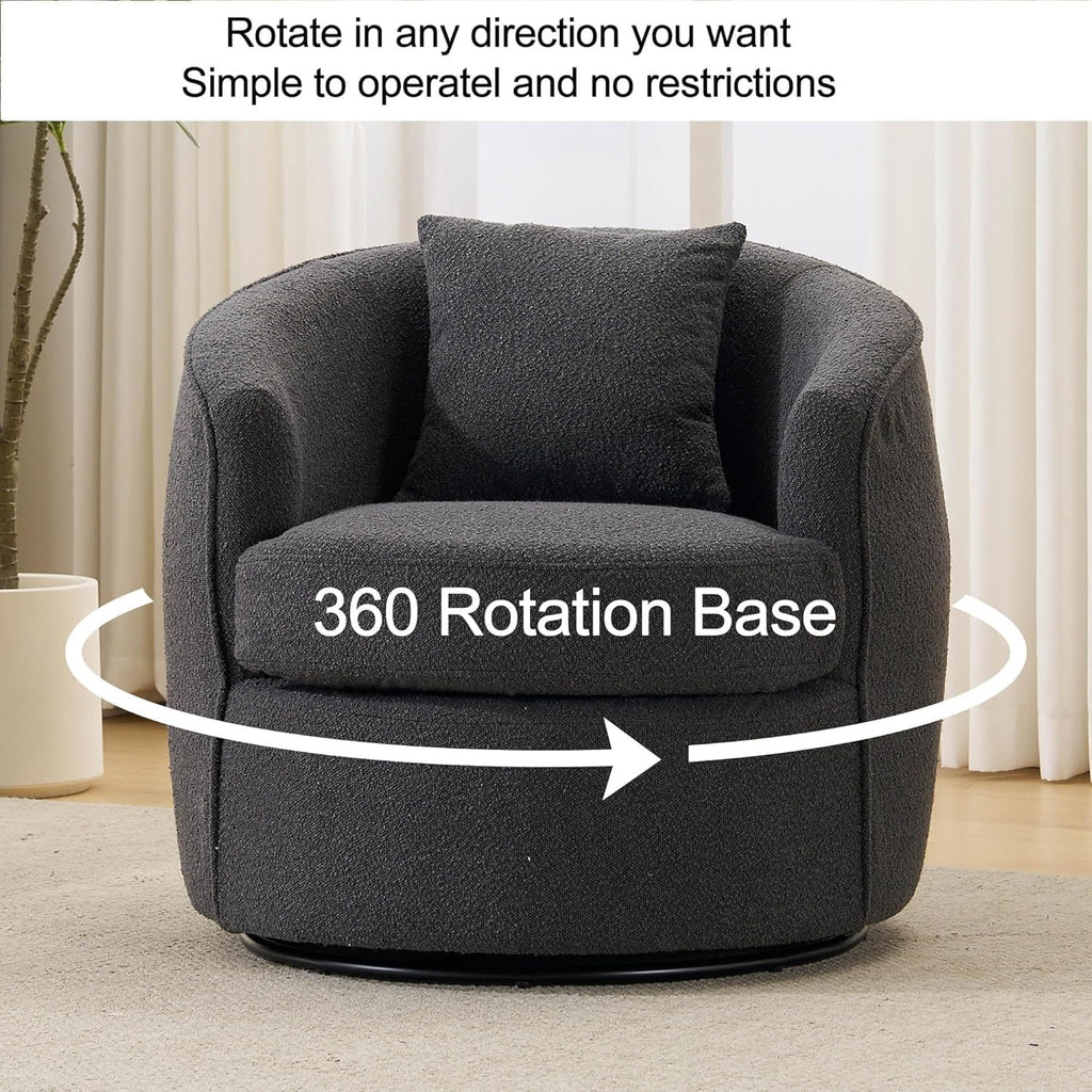 Swivel Barrel Chairs  .32 Inches Wide No Assembly Round Upholstered Armchairs Accent Chairs Single Sofa Chair for Living Room (Dark Grey, Set of 2)