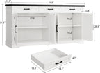 TEENFON 61" Farmhouse Buffet Cabinet with 2 Adjustable Shelves, Sideboard with 3 Drawers & 4 Doors, Rustic Storage Cabinet for Kitchen, Entryway, Coffee Bar, White