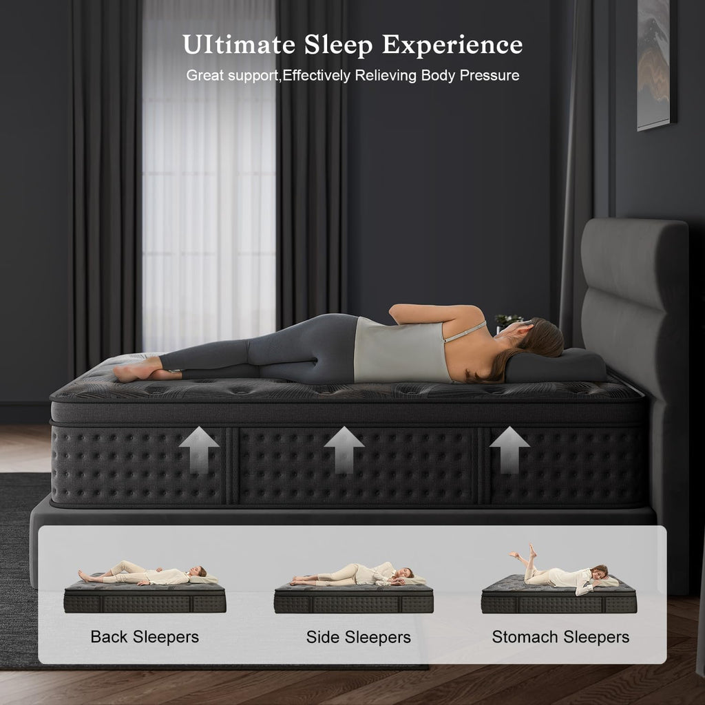 Queen Mattress,12 Inch Queen Size Hybrid Mattresses with Memory Foam and Individual Pocket Spring for Motion Isolation,Pressure Relief,CertiPUR-US.