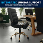 Flash Furniture Whitney Mid-Back Swivel LeatherSoft Desk Chair with Wheels, Padded Seat and Armrests, Adjustable Height Padded Office Chair, Black