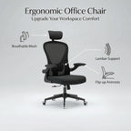 Office Chair with Adjustable Lumbar Support & Flip-Up Armrests -Ergonomic High Back Computer Desk Chair with Thickened Seat Cushion, Rolling Wheels for Home/Office Study Work (02H-Black)