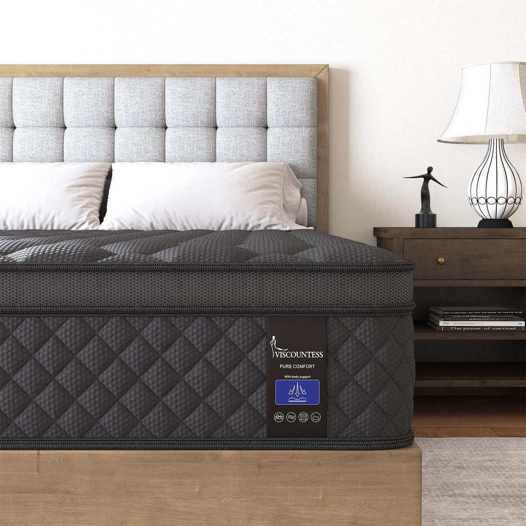 King Mattress 14 Inch,Hybrid Mattresses Euro Top Medium Firm for Back & Lumbar Support, 100 Night Trial, Individual Pocket Spring Bed for Motion Isolation & Pressure Relief Black
