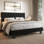 iPormis Upholstered Queen Size Bed Frame with Button Tufted Headboard, Linen Platform Bed with Thickened Support Legs, No Box Spring Needed/Noise-Free/Easy Assembly, Black