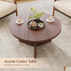 Luoxiao 31.5" Round Coffee Table Mid Century Modern Center Table for Living Room, Minimalist Circle Accent Table for Apartments, Study, Office, Space-Saving, Easy Assembly, Walnut