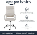 Amazon Basics High-Back Swivel Office Chair with Lumbar Support, Ergonomic Ribbed Faux Leather, Modern Style, 45.25" x 24.75" x 23.25", Stunning White
