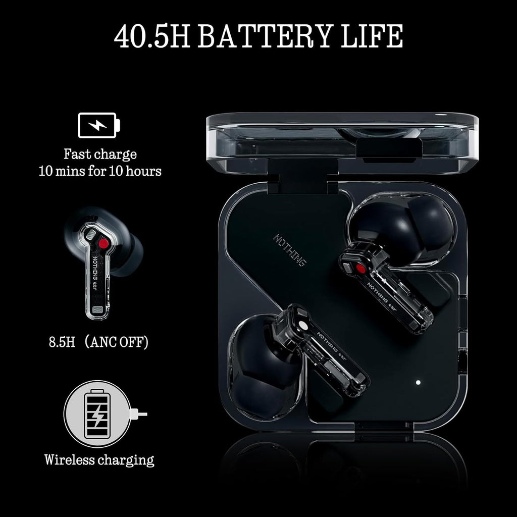 Nothing Ear Wireless Earbuds Bluetooth  45dB Hybrid Smart ANC Earbuds  11mm Deep Bass Boost  Hi-Res Audio with LDAC & LHDC 5.0  6 Mics Call  40.5H Playtime with Fast Charging Case  ChatGPT Supported
