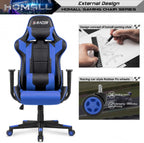 Homall Gaming Chair, Office Chair High Back Computer Chair Leather Desk Chair Racing Executive Ergonomic Adjustable Swivel Task Chair with Headrest and Lumbar Support(Blue)