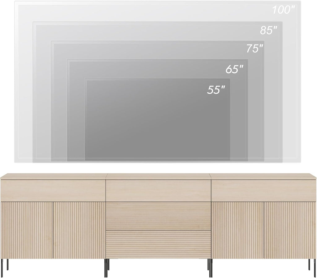 WAMPAT Fluted TV Stand for TVs up to 100 inchs, 3 in 1 Modern Entertainment Center with Storage Cabinets and 5 Drawers & 4 Doors, Wood Media TV Console Table with Storage for Living Room, Beige