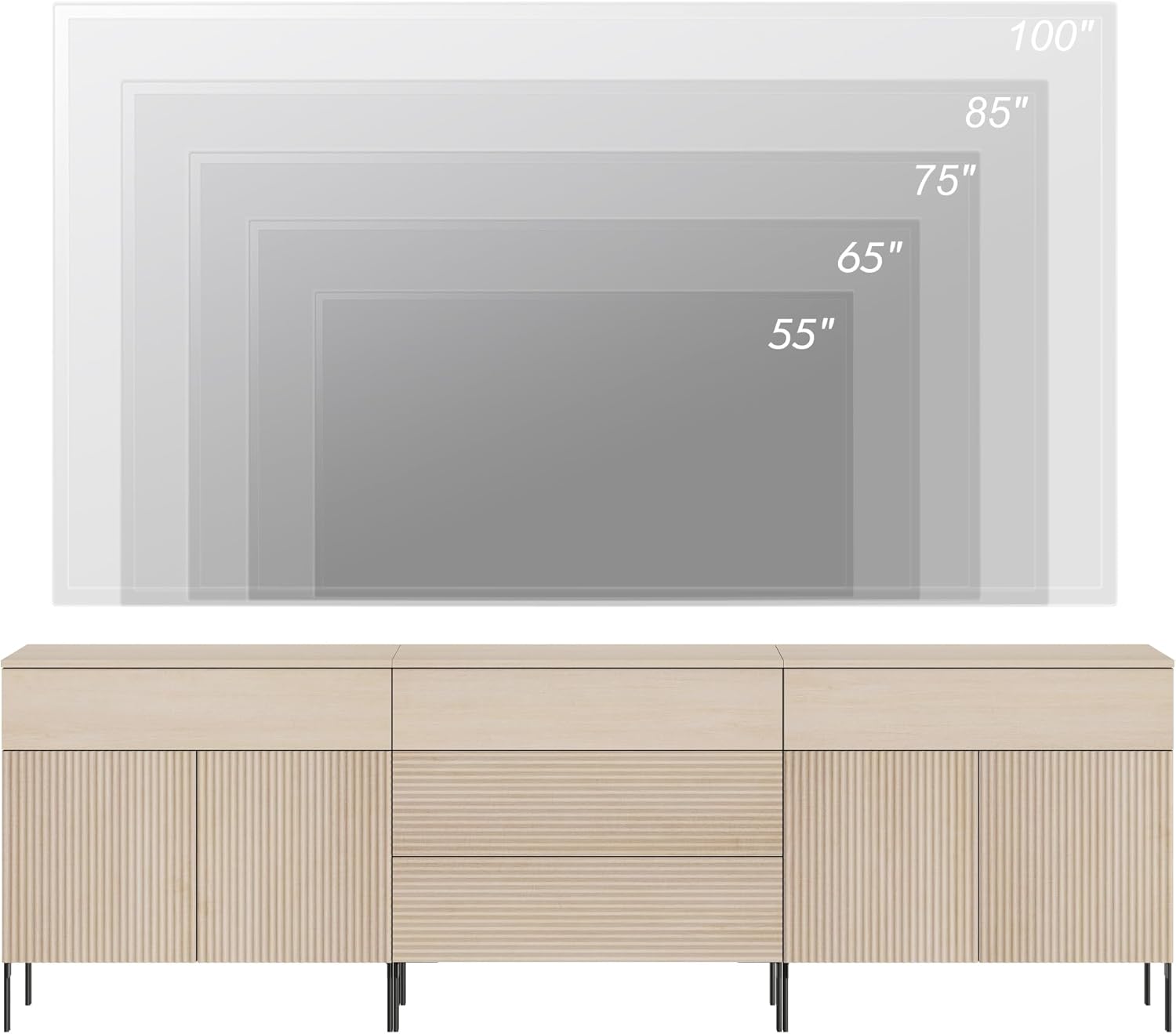 WAMPAT Fluted TV Stand for TVs up to 100 inchs, 3 in 1 Modern Entertainment Center with Storage Cabinets and 5 Drawers & 4 Doors, Wood Media TV Console Table with Storage for Living Room, Beige