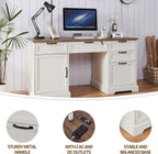 60" Farmhouse Executive Desk with Lock,Home Office Desk with Charging Station,Executive Desk with 4 Drawers & 1 Cabinet&1 File Cabinet for Office and Home