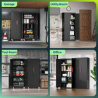 Kelueo 71" H Garage Storage Cabinet with Wheels,Metal Cabinets with 4 Adjustable Shelves and 2 Locking Doors for Garage,Home,Office,Shop,Black