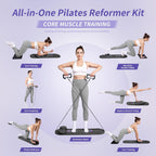 Pilates Board Reformer 15-in-1: Split & Foldable Design, Portable Home Gym with Digital Display, Resistance Bands, Balance Board for Women's Full Body & Core Training