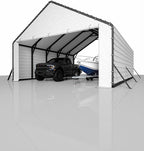 Door Panels with Zippers for Metal Carport,20x25ft & 20x20ft Heavy Duty 200g PE Tarp Enclosure with Zippered Front & Back - Waterproof White Cover for Carport Garage, Equipment Shelter,20FT Width