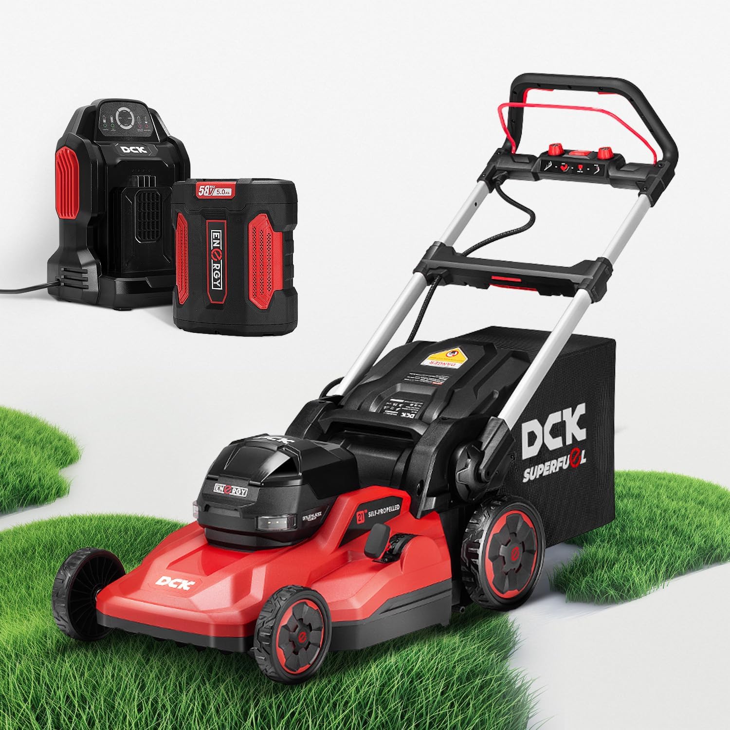 58V 21" Electric Lawn Mower Cordless Self-Propelled Lawn Mower  Brushless Motor  3-in-1 (Mowing/Collecting/Mulching)  7 Cut Heights  Foldable  LED Light  7.5Ah Battery & Charger(60Min runtime)